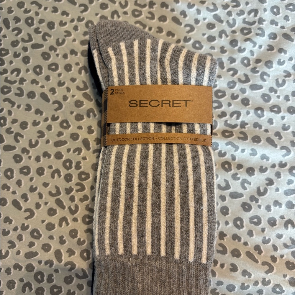 Grey & Cream Striped Socks - 2 Pack
